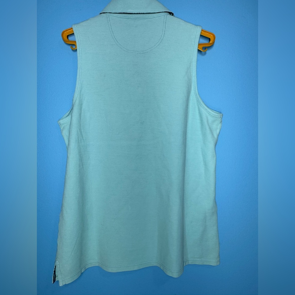 Tommy Bahama Women's Light Blue Sleeveless Pique
Polo Shirt with Floral Trim - Picture 9 of 10